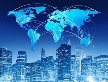 New York Night Cityscape with World Map Worldwide Business Writing Training